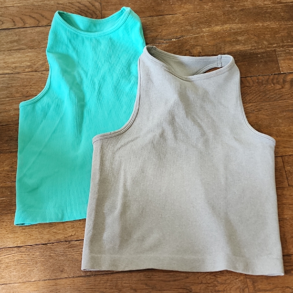 Free People Teal and Gray Crop Tops